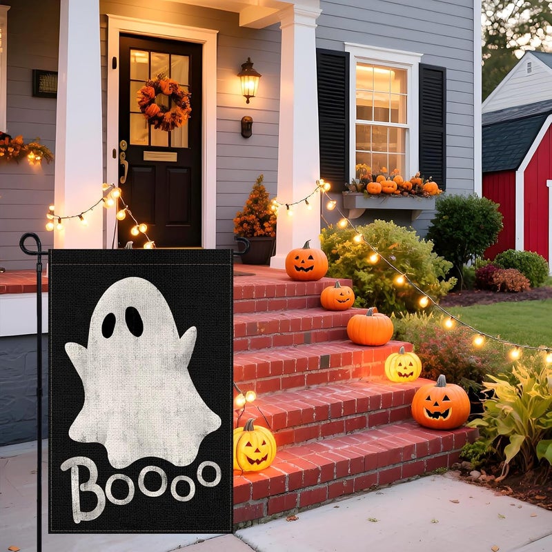 Agroon Halloween Ghost Garden Flag 12x18 Inch, Double Sided Holiday Burlap Yard Flag for Outdoor Decoration - Image 4